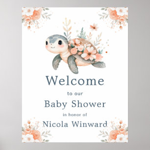 Schattige bloemenschildpad baby shower welkom poster