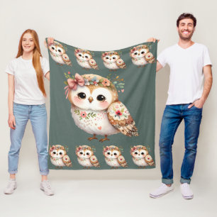Schattige bloemenuil met strik fleece deken
