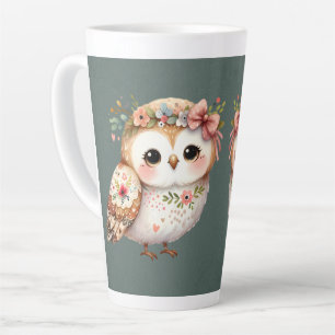 Schattige bloemenuil met strik latte mok