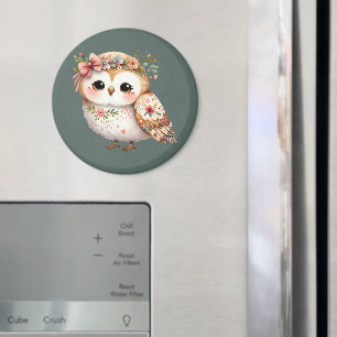 Schattige bloemenuil met strik magneet