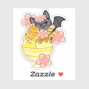 Schattige bloemenvleermuis met ijscoup sundae sticker