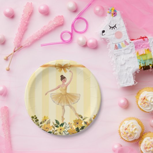 Schattige Bloemgeel Ballerina Ribbon Baby shower Papieren Bordje (Feest)