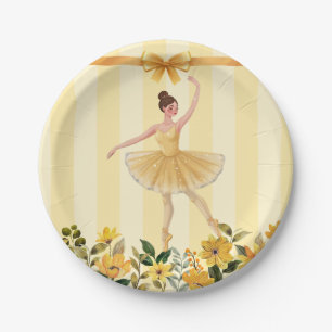 Schattige Bloemgeel Ballerina Ribbon Baby shower Papieren Bordje