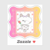 Schattige bloemig Kat roze gele gradiënt achtergro Sticker (Vel)