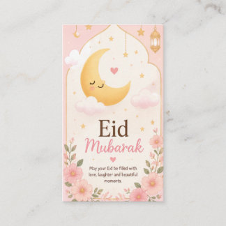 Schattige bloemige Eid Mubarak halvemaan kaart Visitekaartje