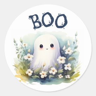 Schattige bloemige spook Halloween Ronde Sticker