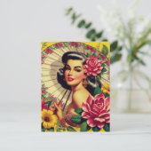 Schattige  bloemmeisje briefkaart (Staand voorkant)