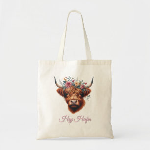 Schattige, bloemrijke lente hoogland koe tote bag