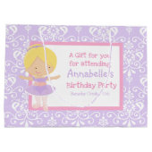 Schattige blond ballerina en Paarse damast dank u Groot Cadeauzakje (Achterkant)