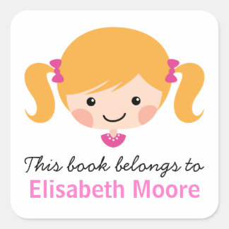 Schattige blond cartoon meisje gepersonaliseerde b vierkante sticker