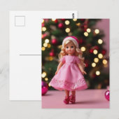 Schattige Blond Doll in Roze Kerstmis Briefkaart (Voorkant / Achterkant)