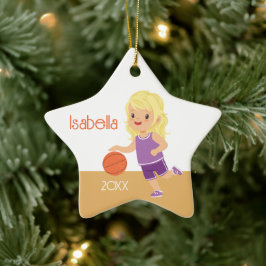 Schattige blond meisje basketbal keramisch ornament