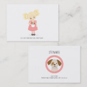 Schattige blond meisje en puppy spelen datumbelkaa contactkaartje (Voorkant / Achterkant)
