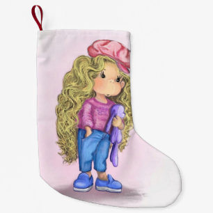 Schattige blond meisje met konijn Speelgoed kerstk Kleine Kerstsok