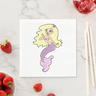 Schattige blonde zeemeermin met paarse staart servet