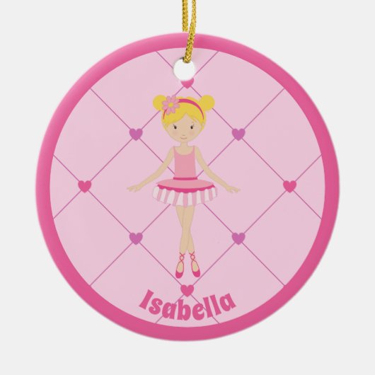 Schattige Blondine Ballerina Meisje Aangepaste Roz Keramisch Ornament (Voorkant)