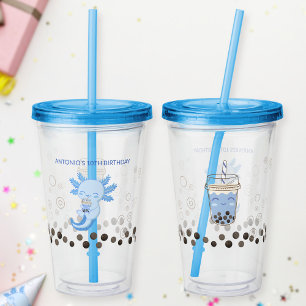 Schattige Blue Axolotl Boba Milk Tea Acryl Drinkbeker