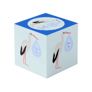 Schattige Blue Baby Boy Stork Custom Foto uploaden Kubus