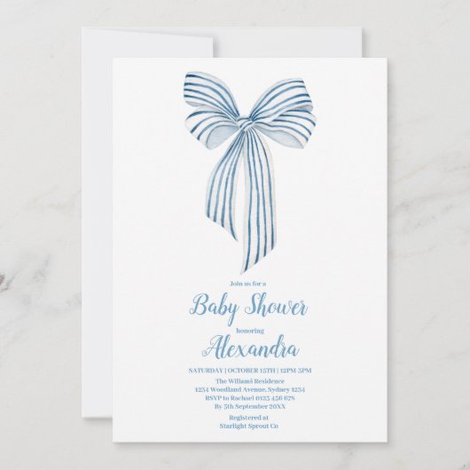 Schattige Blue Bow Ribbon Baby Boy Shower Kaart (Voorkant)