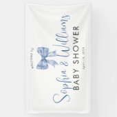 Schattige Blue Bow Ribbon Boy Baby shower Welkom Spandoek (Verticaal)