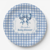 Schattige Blue Bow Ribbon Gingham Papieren Bordje (Voorkant)
