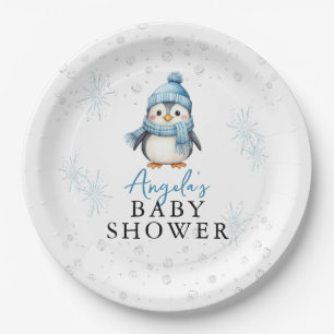 Schattige Blue Boy Penguin Winter Baby shower Papieren Bordje