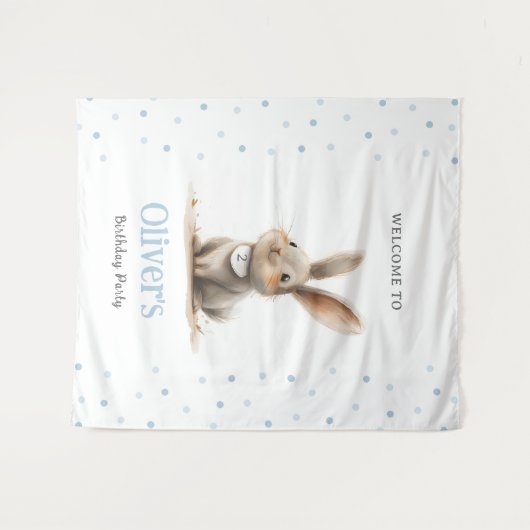 Schattige Blue Bunny Kind verjaardagsfeestje Wandkleed (Voorkant (horizontaal))