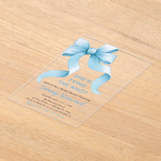Schattige Blue Coquette Bow Vrijgezellenfeest Acryl Uitnodigingen (Laagn)