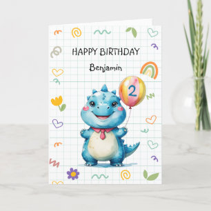 Schattige Blue Dinosaur Balloon Boy Happy verjaard Bedankkaart
