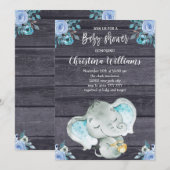 Schattige Blue Elephant Rustic Boy Baby shower Kaart (Voorkant / Achterkant)