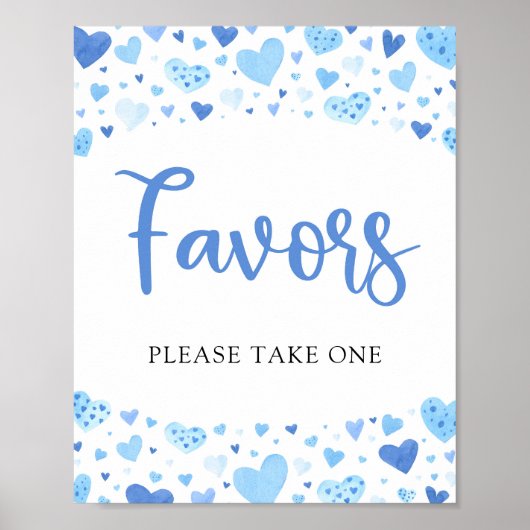 Schattige Blue Hearts Valentijn Baby shower Favori Poster (Voorkant)