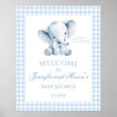 Schattige Blue Little Elephant Gingham Baby Boy Sh Poster (Voorkant)