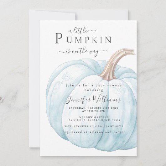 Schattige Blue Little Pumpkin Baby Boy Shower Kaart (Voorkant)