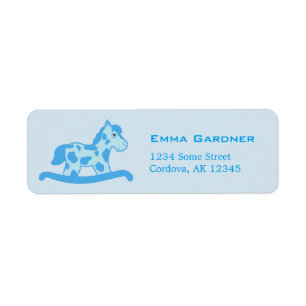 Schattige Blue Rocking Horse Retouradres Etiket