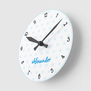 Schattige Blue Stars Custom Name Boys Room Kinderk Ronde Klok
