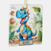 Schattige Blue Trex Dinosaur gepersonaliseerd Keramisch Ornament (Rechts)