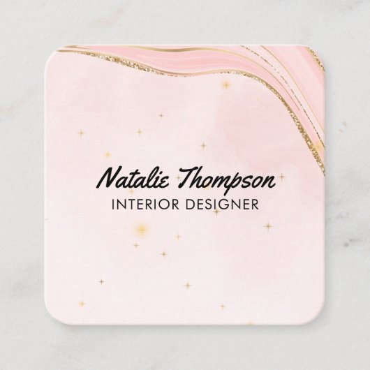 Schattige Blush Pink Gold Glitter Waterverf Modern Vierkante Visitekaartje (Voorkant)