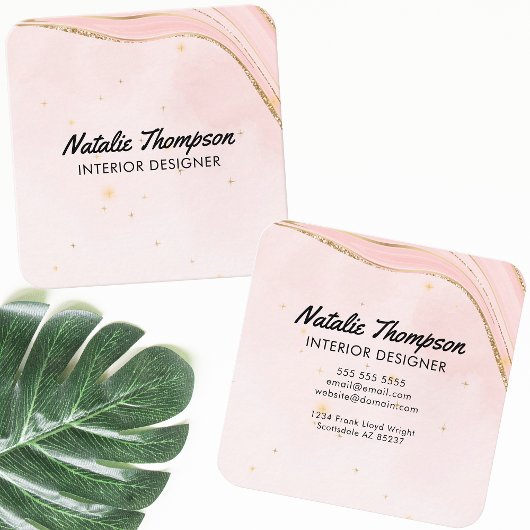 Schattige Blush Pink Gold Glitter Waterverf Modern Vierkante Visitekaartje