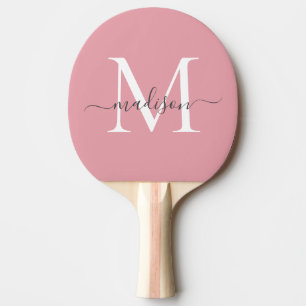Schattige Blush Pink Monogram Elegant Grijs Script Tafeltennisbatje