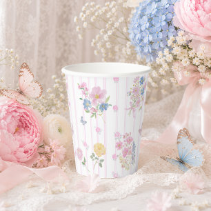 Schattige Blush Roze Bloem Meisje Baby Shower Papieren Bekers