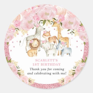 Schattige Blush Roze Bloemen Oerwoud Verjaardag Ba Ronde Sticker
