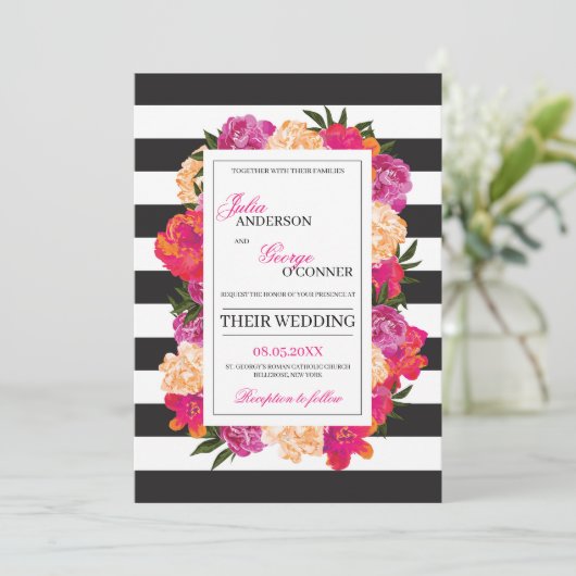 Schattige blush roze fuchsia bloemenboho bruiloft kaart (Staand voorkant)