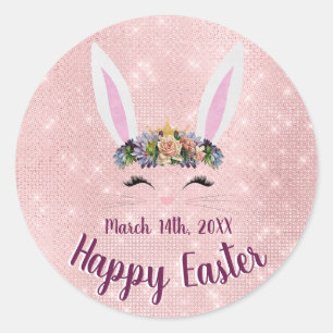 Schattige Blush Roze Happy Easter Rabbit Ronde Sticker