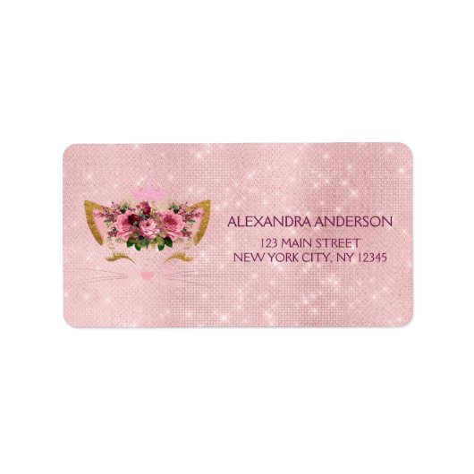 Schattige Blush Roze Kat Verjaardagsfeest Etiket (Voorkant)