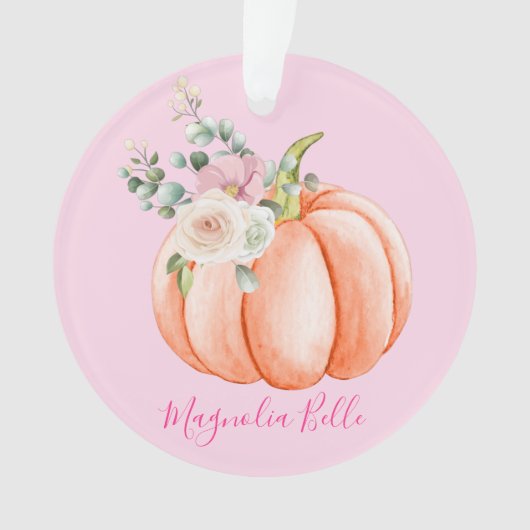 Schattige Blush Roze Lente Bloemige Kleine Pompoen Ornament (voorkant)