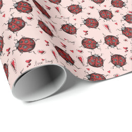 Schattige Blush Roze Liefdeslieveheersbeestje & Ro Cadeaupapier