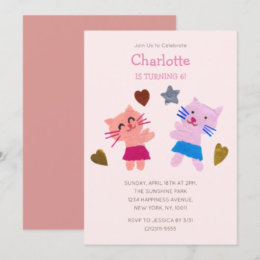 Schattige Blush Roze Papier collage katten & cadea Kaart (Voorkant / Achterkant)