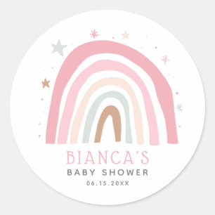 Schattige Blush Roze Regenboog Baby shower Ronde Sticker