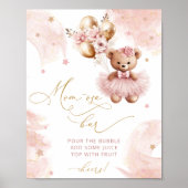 Schattige Blush Roze Teddy Bear Balloons Mom-osa B Poster (Voorkant)