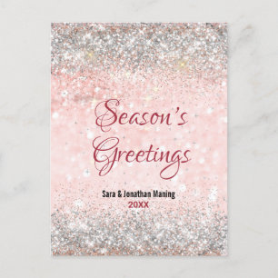 Schattige blush roze zilver glitter kerst nieuwjaa briefkaart